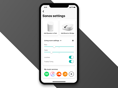 Settings Page Daily UI #007 007 app app concept black white dailyui minimal music music app settings settings page sonos