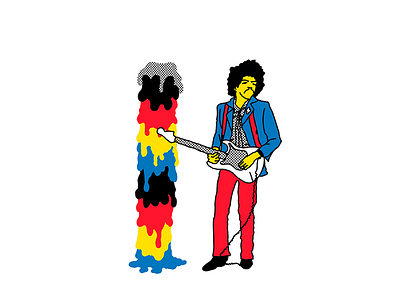 Hendrix alphabet design doodle guitar h half tone illustration letter primary colors rock type typography