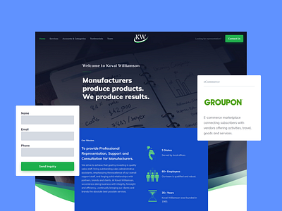 Landing page • Koval Williamson button card form gradients hero home icons nav website