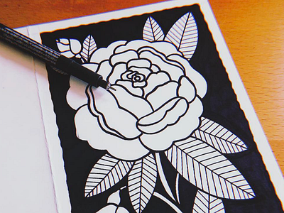 Thank You Rose americana black and white cards flowers handmade illustration illustrator pen and ink roses tattoo thank you traditional wip