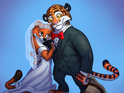 Tiger and Weasel Wedding Portrait animal cartoon charachter design character comics concept digital drawing illustration portrait tiger visual development weasel wedding