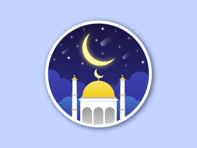 Mosque at Night Scene graphic design icon design illustration moonlight mosque night sky nightscape scenery star vector artwork