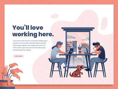 Culture Page agency city desk dog illustration landing page plant work working