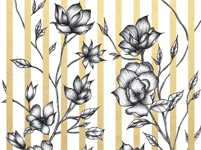 Vertical Flowers black and white drawing drawing challenge elegant fashion fine art fine arts florals gold illustration nature print print design sketch