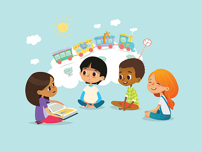 Storytelling book character children illustration illustration art image imagination kids reading storytelling vector