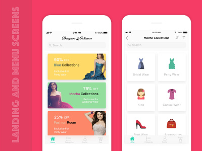 Landing Screens categories screen design designer collectionsapp ecommerce fashion fashion app ios ios screens ladies ladiesfashion landing landing page landing design landing screens menuscreen ui uiux ux women