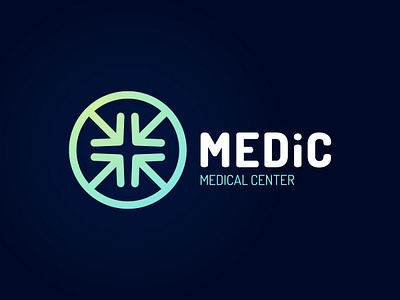 Medical Center Logo arrow center circle cross four green line logo logotype med medical medical care medicine target