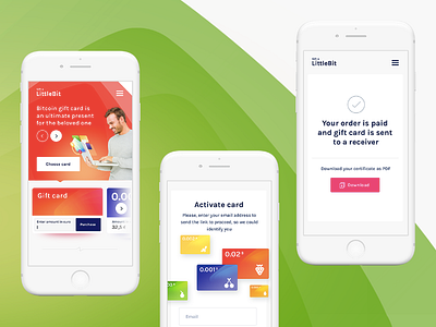 LittleBit mobile UI bitcoin cards colors crypto gift iphone layout service web