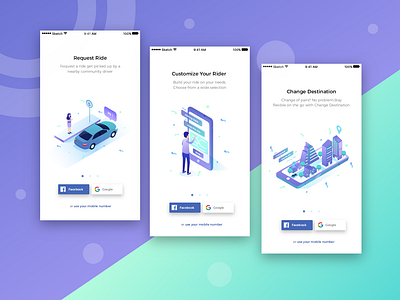 Isometric Onboarding Screen app car city gradient illustration isometric onboarding phone screen smartphone ui