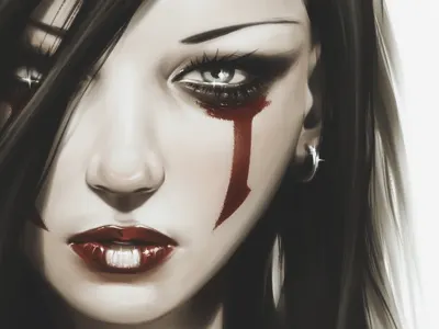 Pale art beauty black cg digital illustration painting portrait white