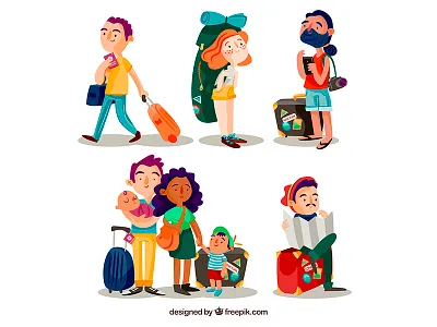 Traveling People airport character family freepik friends illustration people travel turist vector