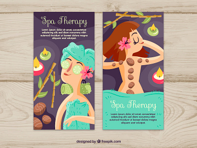 Spa Therapy Banners beauty candles character freepik illustration relax sleep spa stones vector