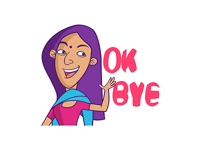 Indian Girl Say Ok Bye - Sticker Design cartoon stickers chatstickers funny girl cartoon indian cartoon indian girl indianstickers stickerart stickers