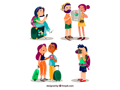 Traveling People airport character family freepik friends illustration people travel turist vacations vector