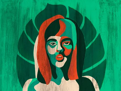 Jungle Throne 2d art character design girl head illustration jungle leaf leaves organic portrait queen simple texture