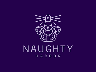 LIGHTHOUSE + 2 ROBOT GIRLS = Port of love brand branding creative female future girl harbor head hear lighthouse line art logo logo design machine modern naughty port robot sex vector