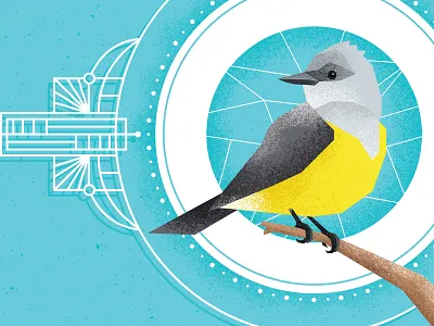 Western Kingbird aqua art deco art print bird bird illustration circles design digital illustration illustration kingbird lines pattern teal texture vector