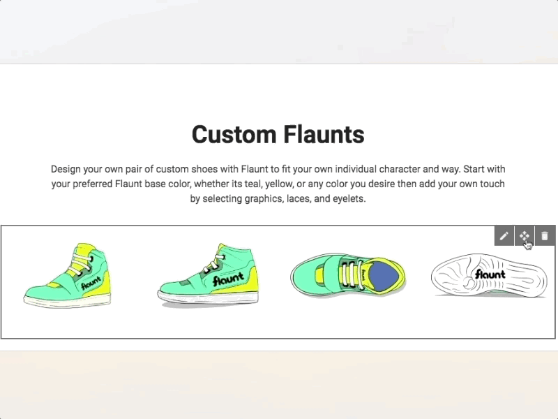 Top or Bottom? - Drag-and-Drop on Flauntly drag drop drag and drop drag drop dumbwaiter dwaiter flaunt flauntly illustraion landing page landing page builder layout shoes sneakers ui web tool
