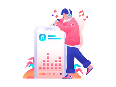 Music Apps Illustration concept app character design flat flatdesign gradient hobby illustration lifestyle music music app pink ui ux vector website