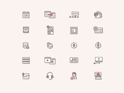 Orange Tech Icons data hardware icon illustration network server support