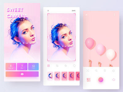 Sweet camera App app camera layout make up minimal photo photo album photograph photoshop pink purple ui ux