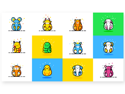 十二生肖(Chinese zodiac) animals chinese zodiac cute mbe style vector