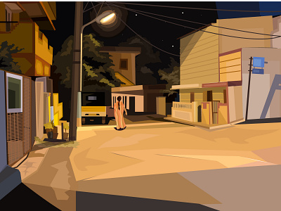 Night at ejipura 2d art black colour dark design dribbble flat illustration inspiration landscape layout night streetlight streetsofejipura