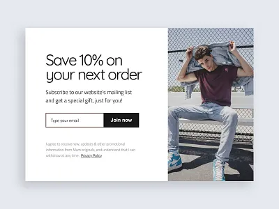 Exit intent popup with special discount adoric conversion rate optimisation coupon e commerce email fashion lightbox modal overlay pop ups popup special offer subscribe subscription subscription box user interface
