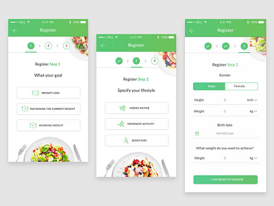 Registration In 3 Steps app ui ux