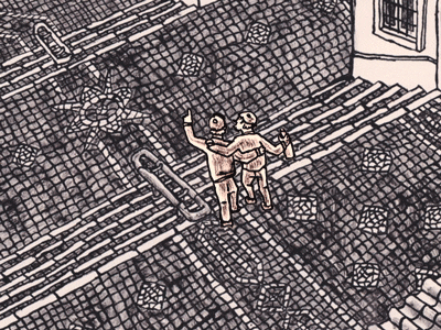 Drunken friends animation 2d beer drawing drunk friends motion movement night old pavement steps town walk walking wine
