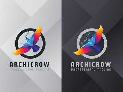 Archicrow Logo app architect bird brand branding colorful company crow design futuristic icon identity logo modern polygonal tech technology vector web wild