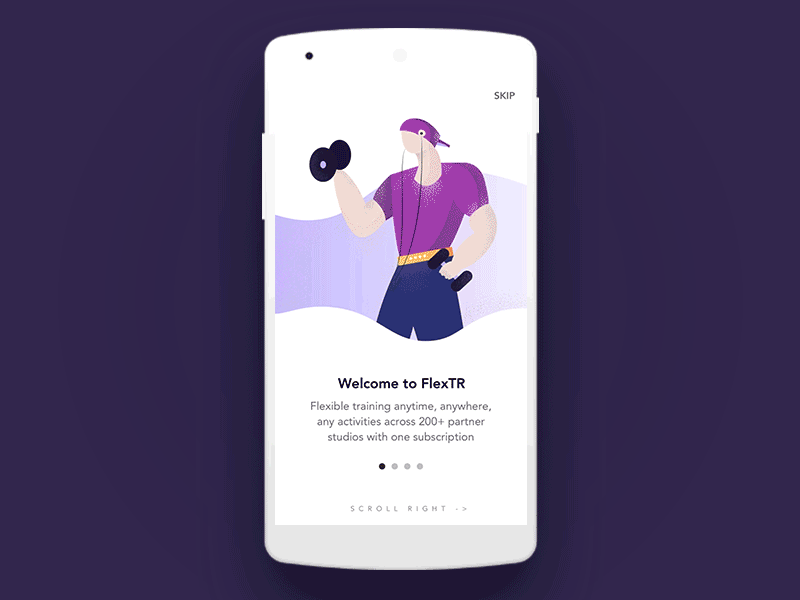 Onboarding - FlexTR App animation app art design fitness illustration onboarding product ui uiux user interface yellow