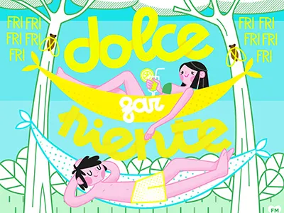 August illustrations - Dolcefarniente 03 drink hammock lazy lazyness modern relax summer vector