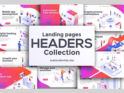 Modern flat design isometric concept banner business concept development flat flat design headers illustration isometric isometric concept landing landing page modern modern flat design page technology template vector web app website