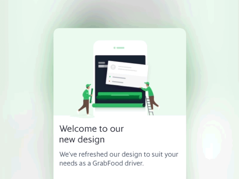 GrabFood Driver App On boarding Animation andriod animation drag gif gif animated grab green illustration ios on boarding parallax scroll slides