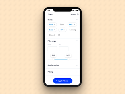 Filter design element filter illustrator interface mobile ui price selection ui user ux