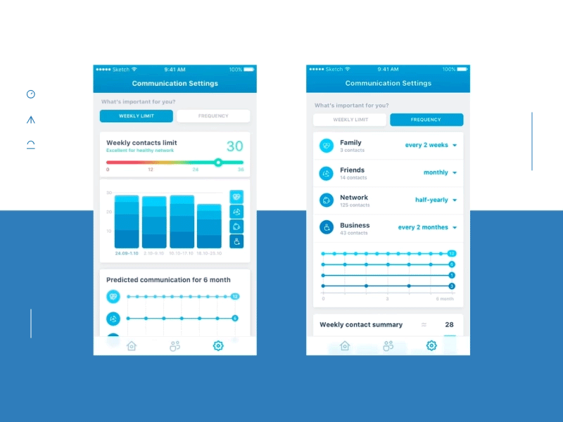 ReachOut — Settings animation app application bachoodesign contact easy life groups icons interface layout minimal network settings ui useful tool ux