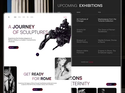 Reminiscence - Roman Sculpture Exhibition Website 3d mockup branding branding website exhibition website illustration landing page ui minimal mockup modern modern web page roman website rome architecture rome web design sculptures statues ui ux ux design web design web site web ui