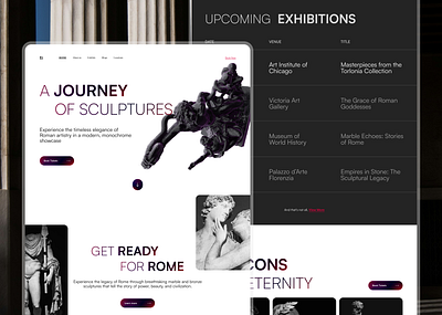 Reminiscence - Roman Sculpture Exhibition Website 3d mockup branding branding website exhibition website illustration landing page ui minimal mockup modern modern web page roman website rome architecture rome web design sculptures statues ui ux ux design web design web site web ui