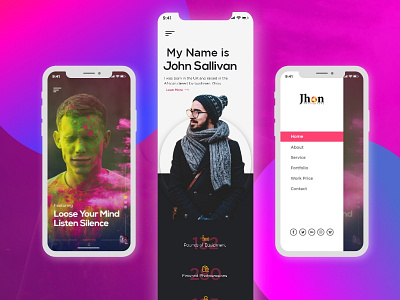 Mobile View Personal Photographer Portfolio Site. app apps development branding camera color design dribbble grapher home logo menu mobile page photo photographer site ui ux view