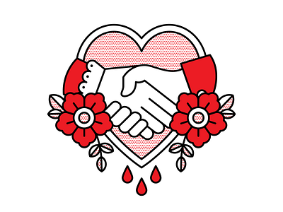 Union. flat halftone handshake heart illustration love monoline red tattoo vector