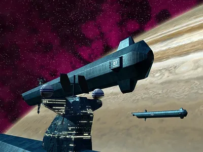 Megatanker in jovian orbit 3d civilian digital 3d future futuristic illustration sciencefiction scifi ship space spaceship transport vehicle