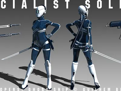 Specialist Soldier 3d board game boardgame character concept art digital 3d fighter future futuristic game art mecha nanosuit nanotechnology saber sciencefiction scifi soldier space sub machine gun sword