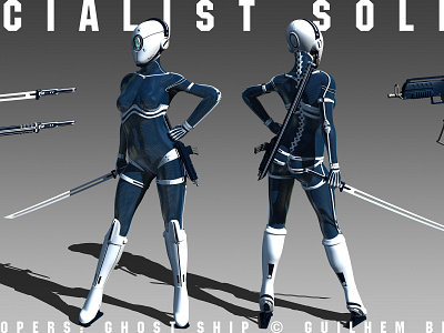 Specialist Soldier 3d board game boardgame character concept art digital 3d fighter future futuristic game art mecha nanosuit nanotechnology saber sciencefiction scifi soldier space sub machine gun sword