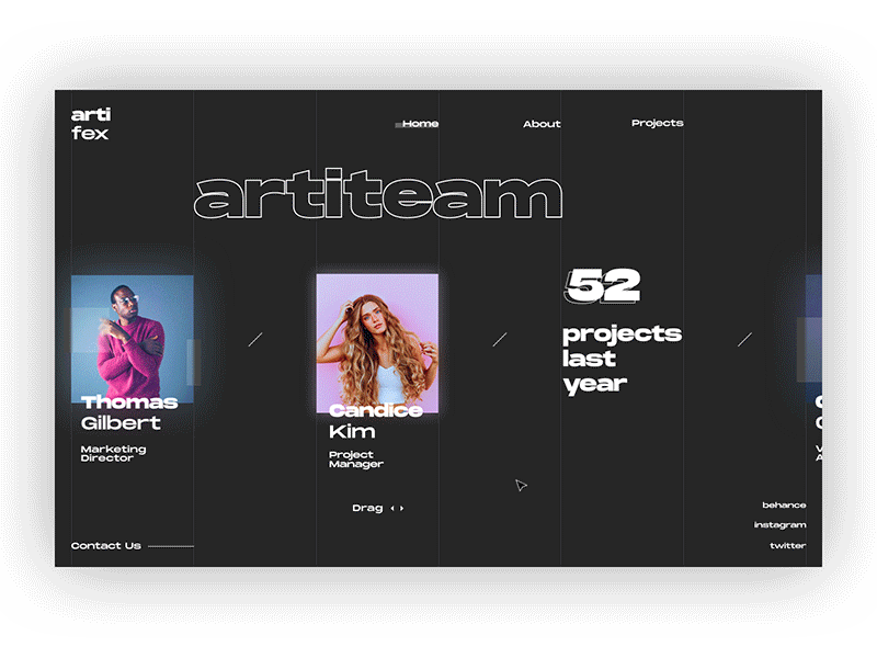 artifex—team interface portfolio site studio team visualization web