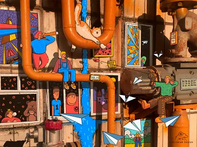 Momentary 04 : Neighbour cat orange plane sunset tube window