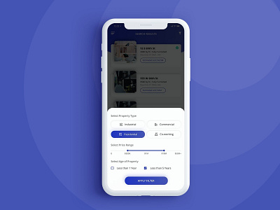 Property Filter app design directory listing property filter real estate app search filter ui design