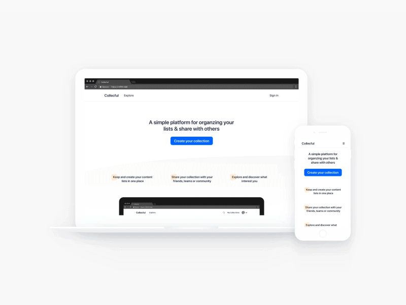 Collectful Web collection landing page list responsive