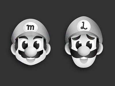 Old school Bros. black white character design fanart flat design game gradient illustration illustrator luigi mario nintendo vector videogame