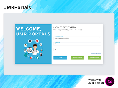 UMRPortals Website Login app bootstrap design doctor flat grid health health app interface login material medical medical care medicine nurse patient signup ui usa ux